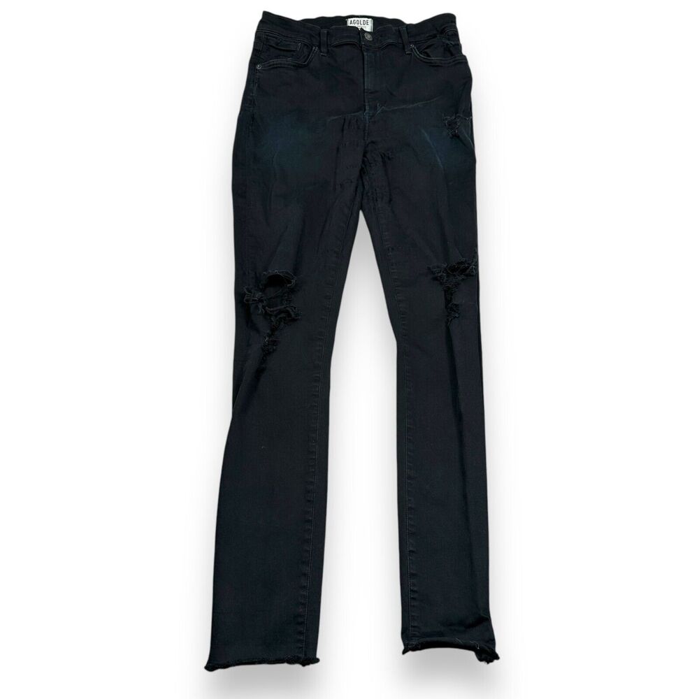Agolde Jeans Women’s 31 Black Denim Cotton Stretch Dark Wash‎ Skinny Distressed